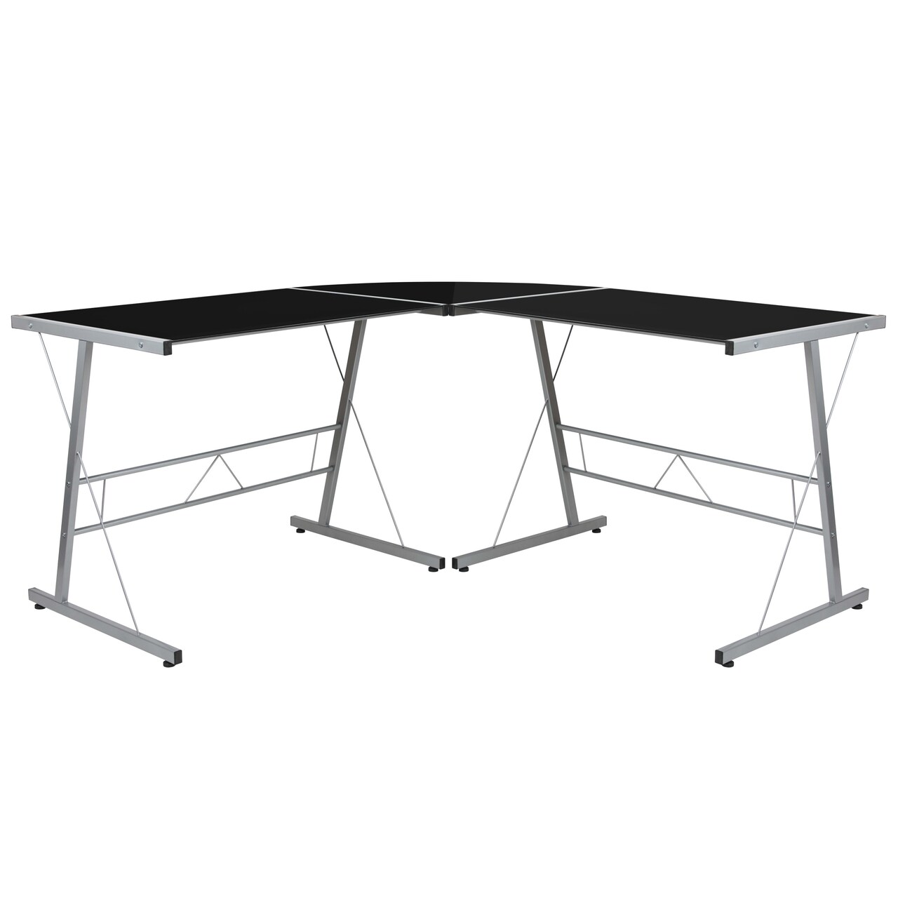 Emma and Oliver L-Shaped Computer Corner Glass Desk, Gaming Desk, Home Office Corner Desk